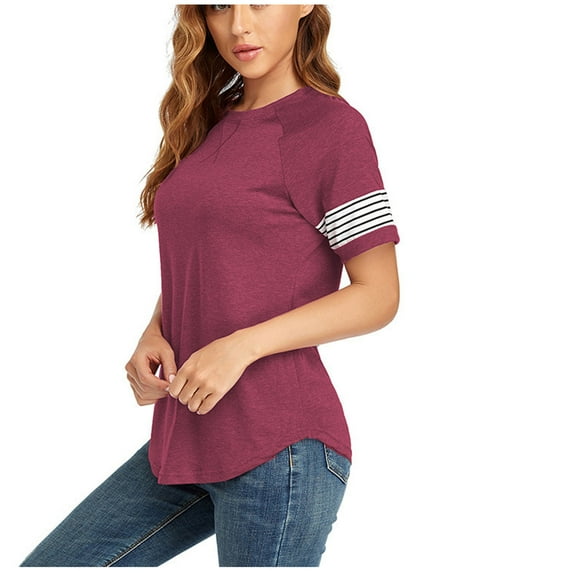 Dyegold Summer Tops for Women 2023, Blouses for Women Dressy Casual Summer Striped Color Block Cute Flowy Tops Tunics Round Neck Short Sleeve Henley Shirt