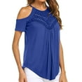 thumbnail image 1 of Dyegold Summer Tops for Women 2023 Trendy, Cold Shoulder Short Sleeve Tops for Women Casual Summer Crochet Lace Pleated T-Shirts Tunic Loose Casual ​Blouses, 1 of 6