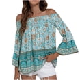 thumbnail image 1 of Dyegold Summer Tops for Women 2023 Trendy, Summer Boho Tops for Women Bohemian Floral Print T-Shirts Bell Sleeve Off Shoulder Blouse Dressy Casual Cute ​Tunics, 1 of 8