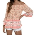 thumbnail image 1 of Dyegold Summer Tops for Women 2023 Trendy, Summer Boho Tops for Women Bohemian Floral Print T-Shirts Bell Sleeve Off Shoulder Blouse Dressy Casual Cute ​Tunics, 1 of 8