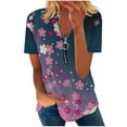 thumbnail image 1 of Dyegold Summer Tops for Women 2023 Trendy, V Neck Summer Tops for Women 2023 Trendy Sunflower Print Half Zip Tshirt Short Sleeve Dressy Casual Blouse ​Tunics, 1 of 5