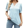 thumbnail image 1 of Dyegold Summer Tops for Women 2023 Trendy, Women Puff Sleeve Tops Dressy Casual Solid Color Crochet T-Shirts 2023 Summer V-Neck Blouses Casual Flowy ​Tunics, 1 of 5