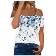 thumbnail image 1 of Dyegold Summer Tops for Women 2023 Trendy, Women Summer Cold Shoulder Cami Tops Star Stripes 4th July Tshirt Short Sleeve American Flag Patriotic Blouse ​Tunic, 1 of 5