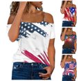 thumbnail image 1 of Dyegold Summer Tops for Women 2023 Trendy, Women Summer Cold Shoulder Cami Tops Star Stripes 4th July Tshirt Short Sleeve American Flag Patriotic Blouse ​Tunic, 1 of 5