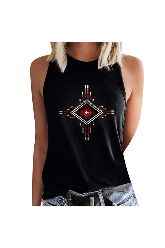 Dyegold Summer Tops for Women 2023, Womens Casual Western Aztec Tank Tops 2023 Summer Tops Loose Fitted Sleeveless Tees Shirt Round Neck ​Tunic Tops Vest