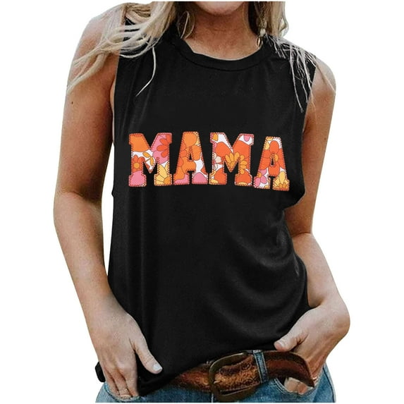 Dyegold Summer Tops for Women 2023, Womens Summer MAMA Letter Print Tank Tops Dressy Casual Fashion Blouses Shirts Tee Sleeveless Crewneck Tunic Tops