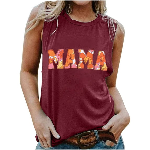 Dyegold Summer Tops for Women 2023, Womens Summer MAMA Letter Print Tank Tops Dressy Casual Fashion Blouses Shirts Tee Sleeveless Crewneck Tunic Tops