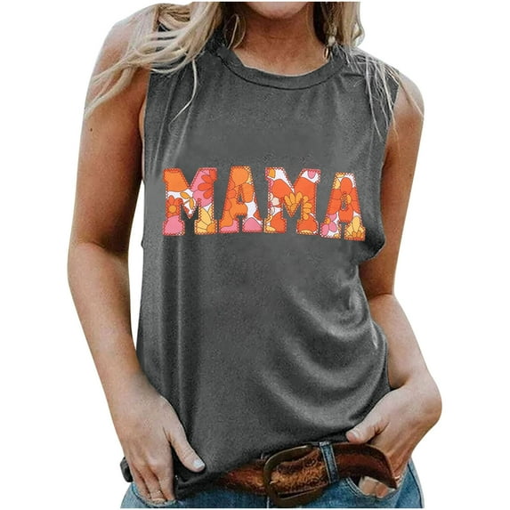 Dyegold Summer Tops for Women 2023, Womens Summer MAMA Letter Print Tank Tops Dressy Casual Fashion Blouses Shirts Tee Sleeveless Crewneck Tunic Tops