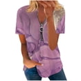 thumbnail image 1 of Dyegold Summer Tops for Women 2023, Womens Summer Tops Dressy Casual Marble Print Zip Up ​Blouses Loose Fitting Trendy Tops V-Neck Short Sleeve Tshirts, 1 of 5