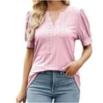 thumbnail image 1 of Dyegold Summer Tops for Women 2023, Womens Summer Tops Dressy Casual Solid Color Crochet Blouses Casual Flowy Shirts Tee Puff Sleeve V-Neck ​Tunic Tops, 1 of 5