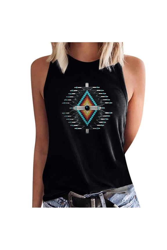 Dyegold Summer Tops for Women 2023, Womens Western Aztec Print Graphic Shirts Dressy Casual Loose Tank Tops Casual Comfy Sleeveless Round Neck Tshirt Vest