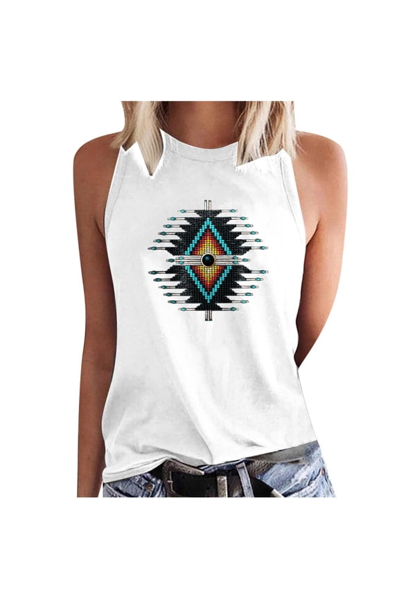 Dyegold Summer Tops for Women 2023, Womens Western Aztec Print Graphic Shirts Dressy Casual Loose Tank Tops Casual Comfy Sleeveless Round Neck ​Tshirt Vest