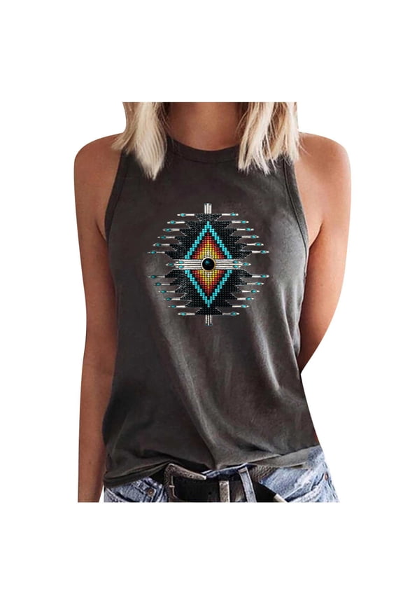 Dyegold Summer Tops for Women 2023, Womens Western Aztec Print Graphic Shirts Dressy Casual Loose Tank Tops Casual Comfy Sleeveless Round Neck ​Tshirt Vest