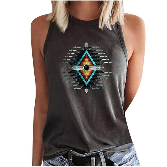 Dyegold Summer Tops for Women 2023, Womens Western Aztec Print Graphic Shirts Dressy Casual Loose Tank Tops Casual Comfy Sleeveless Round Neck Tshirt Vest