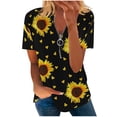 thumbnail image 1 of Dyegold Summer Tops for Women 2023, Summer Tops for Women 2023 Trendy Sunflower Print Zip Up ​Blouse Loose Comfy Tops V-Neck Short Sleeve Tees Shirt, 1 of 5