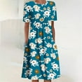 thumbnail image 1 of Dyegold Sun Dresses Women Summer Casual Short Sleeve Tunic Shirt Midi Sundresses Daisy Print Plus Size Dress Round Neck Graduation, 1 of 5