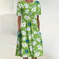 thumbnail image 1 of Dyegold Sun Dresses Women Summer Casual Short Sleeve Tunic Shirt Midi Sundresses Daisy Print Plus Size Dress Round Neck Graduation, 1 of 5