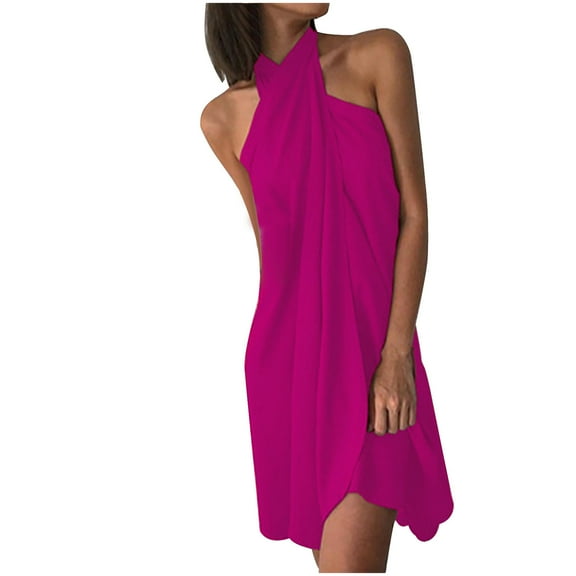 Dyegold Sundresses for Women Casual Beach - Beach Wedding Guest Dresses for Women Halter Neck Sleeveless Backless Solid Color Midi Sundress ​Summer Beach ​​Dress