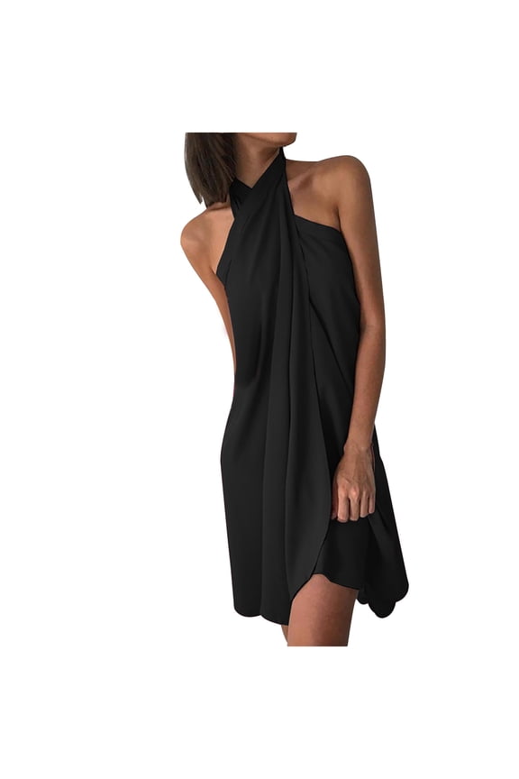 Dyegold Sundresses for Women Casual Beach - Beach Wedding Guest Dresses for Women Halter Neck Sleeveless Backless Solid Color Midi Sundress ​Summer Beach ​​Dress