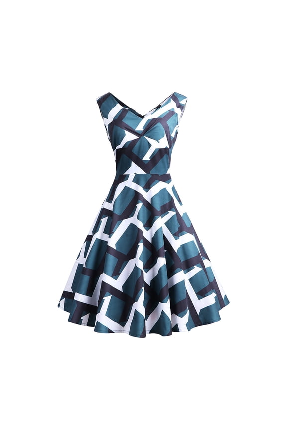 Dyegold Sundresses for Women Casual Beach - Casual Dresses for Women V Neck Sleeveless A-line Floral Print Knee-Length Sun Dresses ​Vintage Swing ​Evening ​Dresses