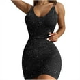 thumbnail image 1 of Dyegold Sundresses for Women Casual Beach - Cocktail Dress for Women V Neck Sleeveless Spaghetti Strap Sequin Bodycon Mini Sun Dresses ​Slim Fit ​Club ​Dresses, 1 of 7