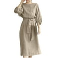 thumbnail image 1 of Dyegold Sundresses for Women Casual Beach - Cotton Linen Dresses for Womens Round Neck Long Sleeve Plus Size Belted Maxi Sundresses ​Loose Fit Summer ​​Dresses, 1 of 8