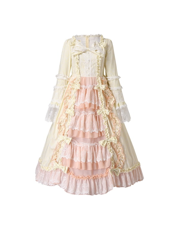 Dyegold Sundresses for Women Casual Beach - Dresses for Women 2023 Casual V-Neck Long Sleeve Cute Gothic Medieval Ball Gown Cosplay Party Maxi Long Dresses