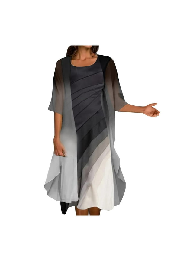 Dyegold Sundresses for Women Casual Beach - Dresses for Women 2023 Short Sleeve 2PC Cardigans and Dress Set Maxi Long Sundresses Loose Flowy Swing Party Dresses