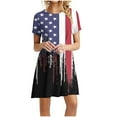 thumbnail image 1 of Dyegold Sundresses for Women Casual Beach - Holiday Dresses for Women Patriotic Round Neck Short Sleeve American Flag Midi Tunic Sundress ​Loose Flowy Swing ​Dress, 1 of 5