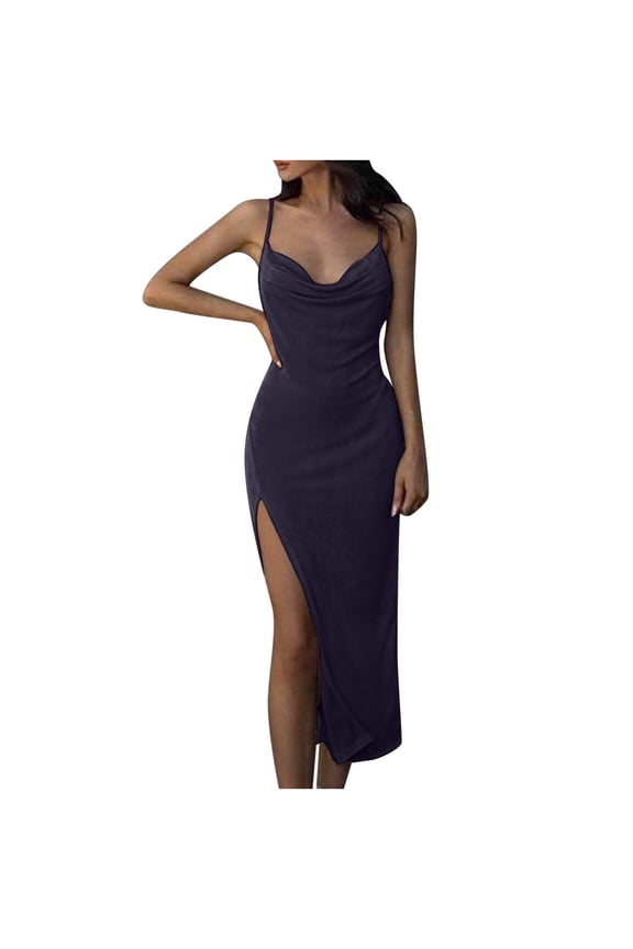 Dyegold Sundresses for Women Casual Beach - Maxi Dress for Women V Neck Sleeveless High Split Sexy Bodycon Slim Fit Spaghetti Strap Long Wedding Guest Dress