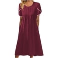 thumbnail image 1 of Dyegold Sundresses for Women Casual Beach - Maxi Tshirt Dress for Women Round Neck Petal Sleeve Pleated Front Plain Summer Beach Swing Long Holiday ​​Sun Dress, 1 of 6
