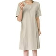 thumbnail image 1 of Dyegold Sundresses for Women Casual Beach - Sun Dress Womens Round Neck Short Sleeve Solid Linen Cotton Midi Sun Dresses ​Casual Boho Loose ​Vacation ​Dresses, 1 of 6