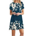 thumbnail image 1 of Dyegold Sundresses for Women Casual Beach - Midi Hawaiian Dresses for Women Round Neck Short Sleeve Floral Print Flared A-Line Swing Casual Tshirt ​​Sundresses, 1 of 5