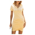 thumbnail image 1 of Dyegold Sundresses for Women Casual Beach - Mini Bridal Shower Dresses for Guest V Neck Short Sleeve Button Ruched Wrap Bodycon Slim Fit Pencil Party ​​Sundress, 1 of 6