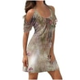 thumbnail image 1 of Dyegold Sundresses for Women Casual Beach - Mini Dresses for Women Cold Shoulder Short Sleeve Floral Printed Plus Size Casual Flowy Party Holiday ​​Sun Dresses, 1 of 5