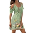 thumbnail image 1 of Dyegold Sundresses for Women Casual Beach - Mini Dresses for Women Cold Shoulder Short Sleeve Floral Printed Plus Size Casual Flowy Party Holiday ​​Sun Dresses, 1 of 5