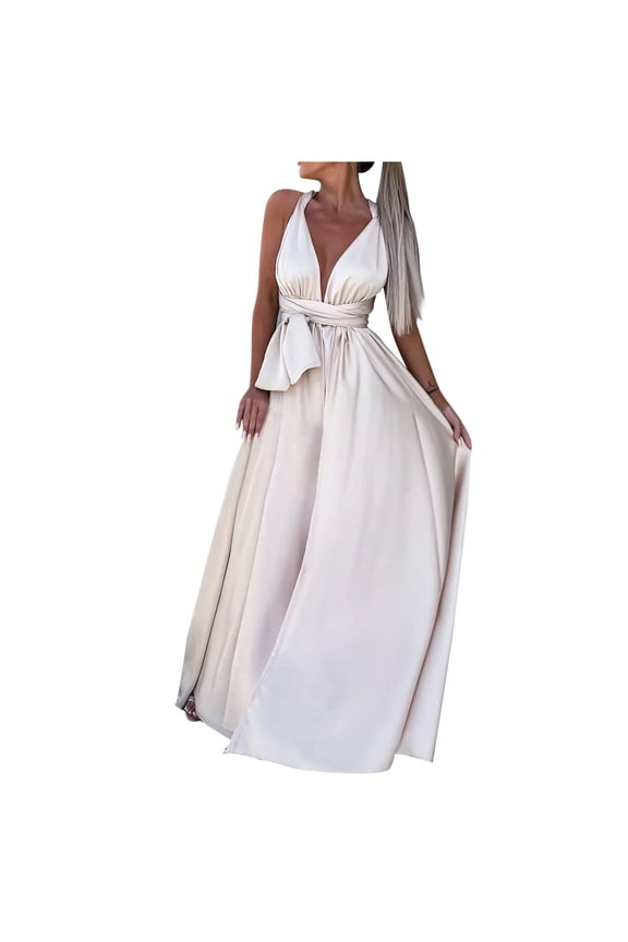 Dyegold Sundresses for Women Casual Beach - Party Dress for Women One Shoulder Sleeveless High Split Formal Maxi Sun Dress Sexy Flowy Loose Wedding Guest Dress