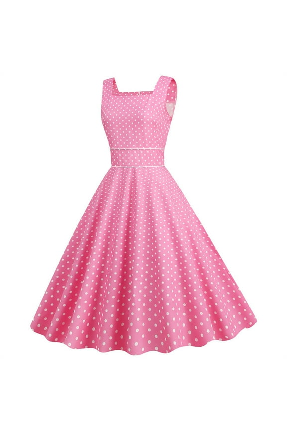 Dyegold Sundresses for Women Casual Beach - Party Dress for Women Square Neck Sleeveless Vintage 50s Polka Dots Midi Sundress ​Loose Fit A-Line ​Graduation ​Dress