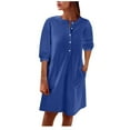 thumbnail image 1 of Dyegold Sundresses for Women Casual Beach - Plus Size Summer Cotton Linen Dresses Womens Button Down V Neck Short Sleeve Short Mini Sun Dress ​Loose ​Beach ​Dress, 1 of 7