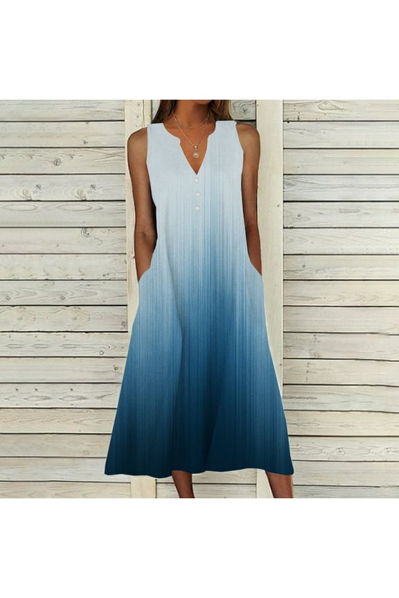 Dyegold Sundresses for Women Casual Beach - Plus Size Summer Dresses V Neck Sleeveless Pocket Floral Print Maxi Long Sundress Flowy Swing Loose Beach Dresses