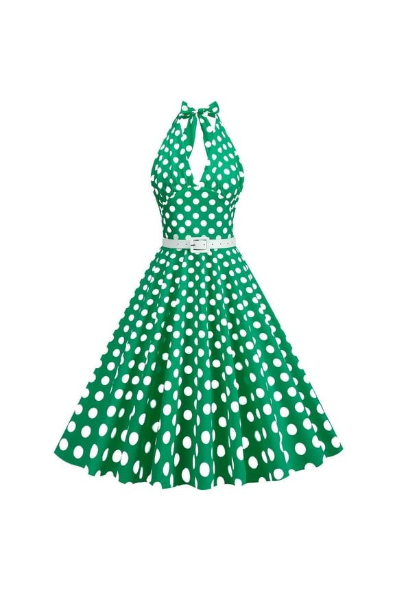 Dyegold Sundresses for Women Casual Beach - Sun Dress Womens Halter Neck Sleeveless Polka Dots 50s 60s Vintage Swing A Line Fashion Wedding Guest Midi Dresses
