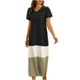 thumbnail image 1 of Dyegold Sundresses for Women Casual Beach - Tshirt Dress for Women 2023 V-Neck Short Sleeve Color Block Tshirt Maxi Sun Dresses ​Casual Flowy Long ​Beach ​Dresses, 1 of 4