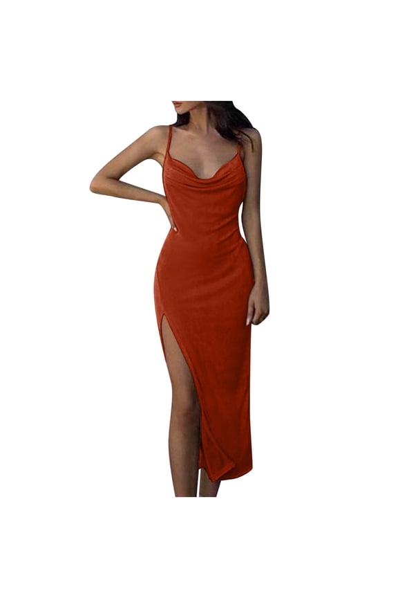 Dyegold Sundresses for Women Casual Beach - Vacation Dresses for Women V Neck Sleeveless High Split Sexy Bodycon Maxi Sundresses ​Slim Spaghetti Strap ​Prom ​Dress