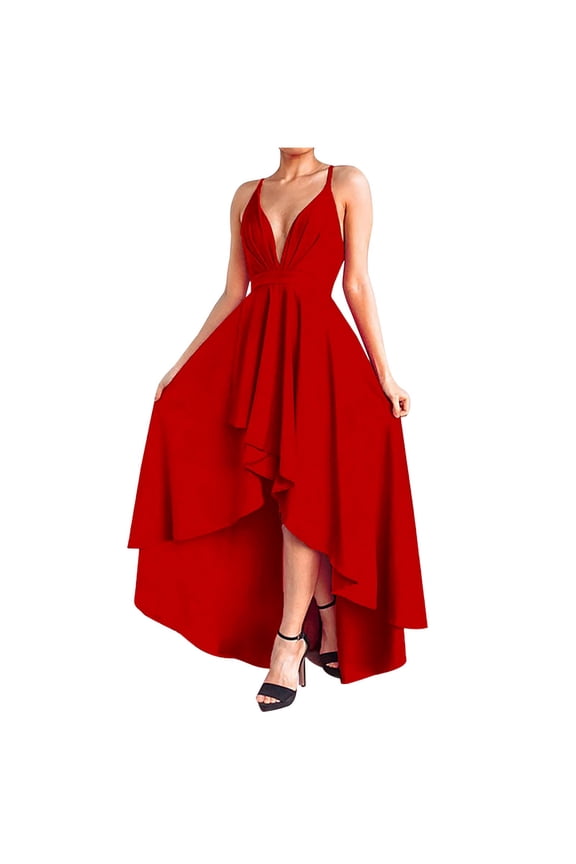 Dyegold Sundresses for Women Casual Beach - Womens Dresses Sexy V Neck Sleeveless Ruffle High Waist Maxi Sundresses Summer Loose Swing Flare Bridesmaid Dresses