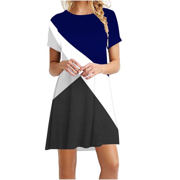 Dyegold Sundresses for Women Casual Beach - Womens Midi T Shirt Dresses Summer Round Neck Short Sleeve Floral Print Flowy Swing Beach Bridesmaid ​​Sun Dresses