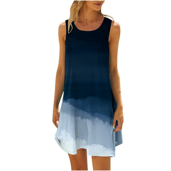Dyegold Sundresses for Women Casual Beach - Womens Summer Dresses Round Neck Sleeveless Ombre Tie Dye Short Mini Sun Dresses ​Hawaiian Beach ​Vacation ​Dresses