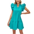 thumbnail image 1 of Dyegold Sundresses for Women Casual Beach - Womens Summer Dresses V Neck Drawstring Ruffle Short Sleeve Solid Color Hawaiian Beach Cute Short Mini ​​Sun Dress, 1 of 5