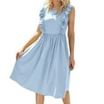 thumbnail image 1 of Dyegold Sundresses for Women Casual Beach - Womens Summer Midi Dresses Casual Sleeveless Ruffle Flowy Solid Color Swing Flowy Ruffle Trendy Cocktail ​​Sun Dress, 1 of 7