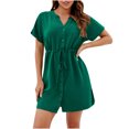 thumbnail image 1 of Dyegold Sundresses for Women Casual Beach - Womens Sundresses V Neck Short Sleeve Button Down Lace Up Mini Sundresses ​Beach A-Line Short ​Bridesmaid ​Dresses, 1 of 5