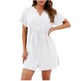 thumbnail image 1 of Dyegold Sundresses for Women Casual Beach - Womens Sundresses V Neck Short Sleeve Button Down Lace Up Mini Sundresses ​Beach A-Line Short ​Bridesmaid ​Dresses, 1 of 5